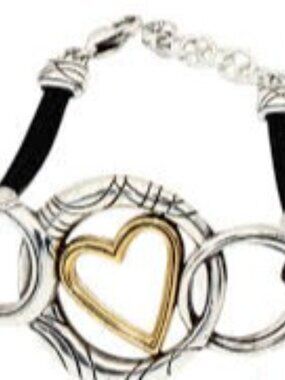 Brighton Bubbles Two-Tone Heart Black Corded Retired Bracelet